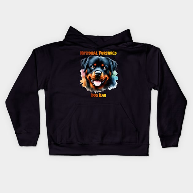 Purebred Rottweiler Dog Poses for National Day Kids Hoodie by coollooks